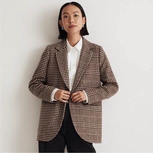Madewell The Larsen Blazer in Mixed Plaid patchwork wool XS Dark Coffee New